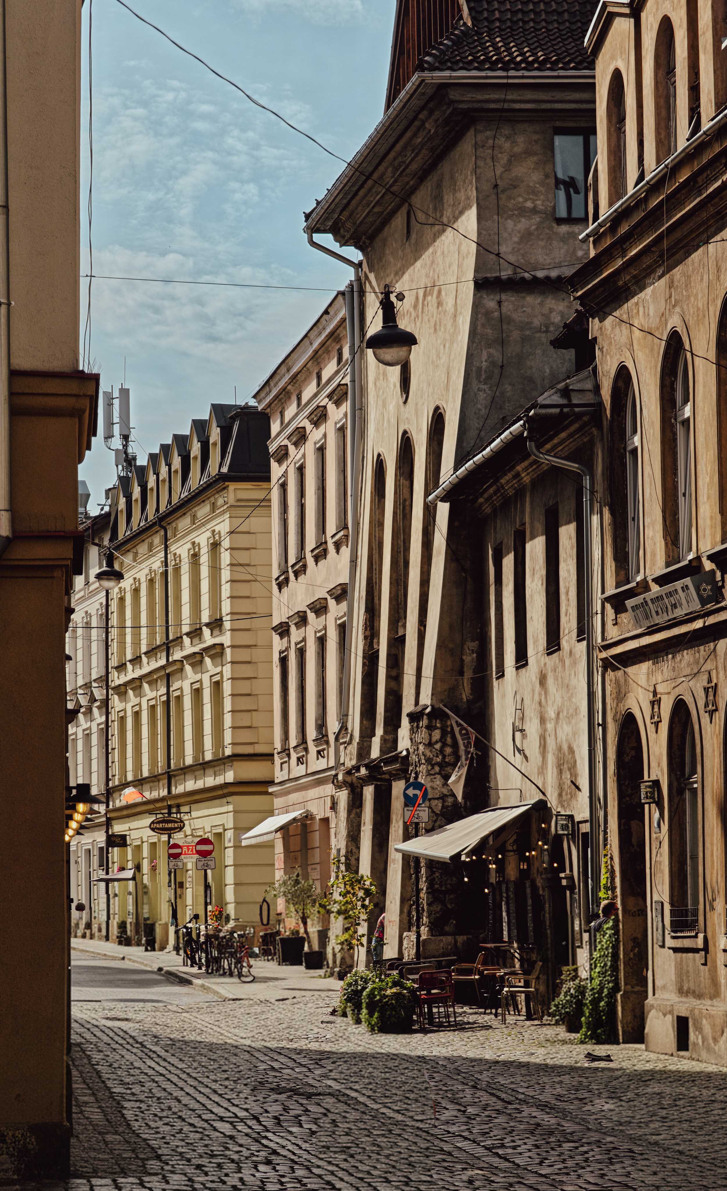 Historic architecture of Kazimierz District in Krakow, Poland, colourful buildings street photography