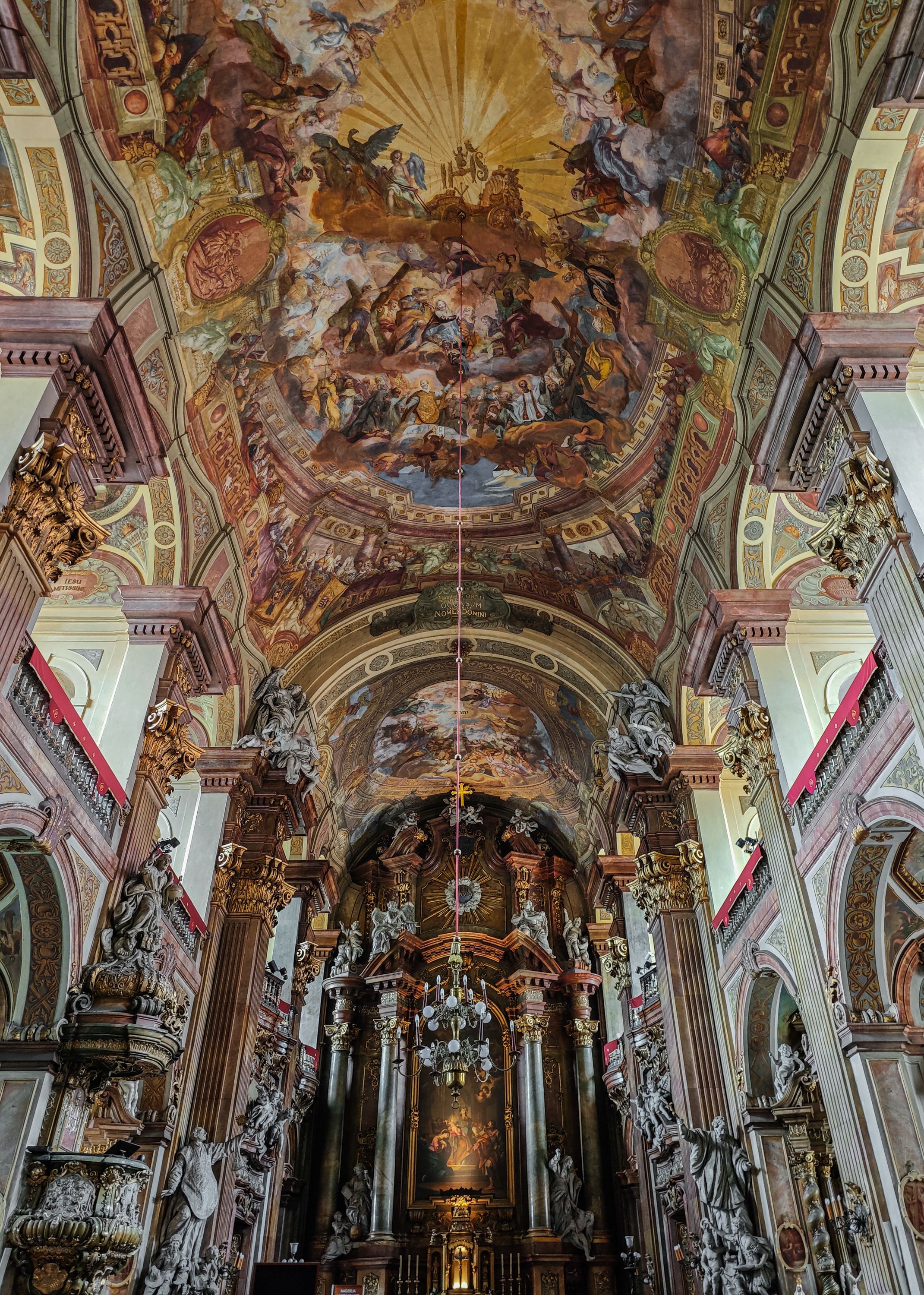 Ornate baroque interior ceiling and arches of Church of the Holy Name of Jesus Wroclaw, religious architecture photography
