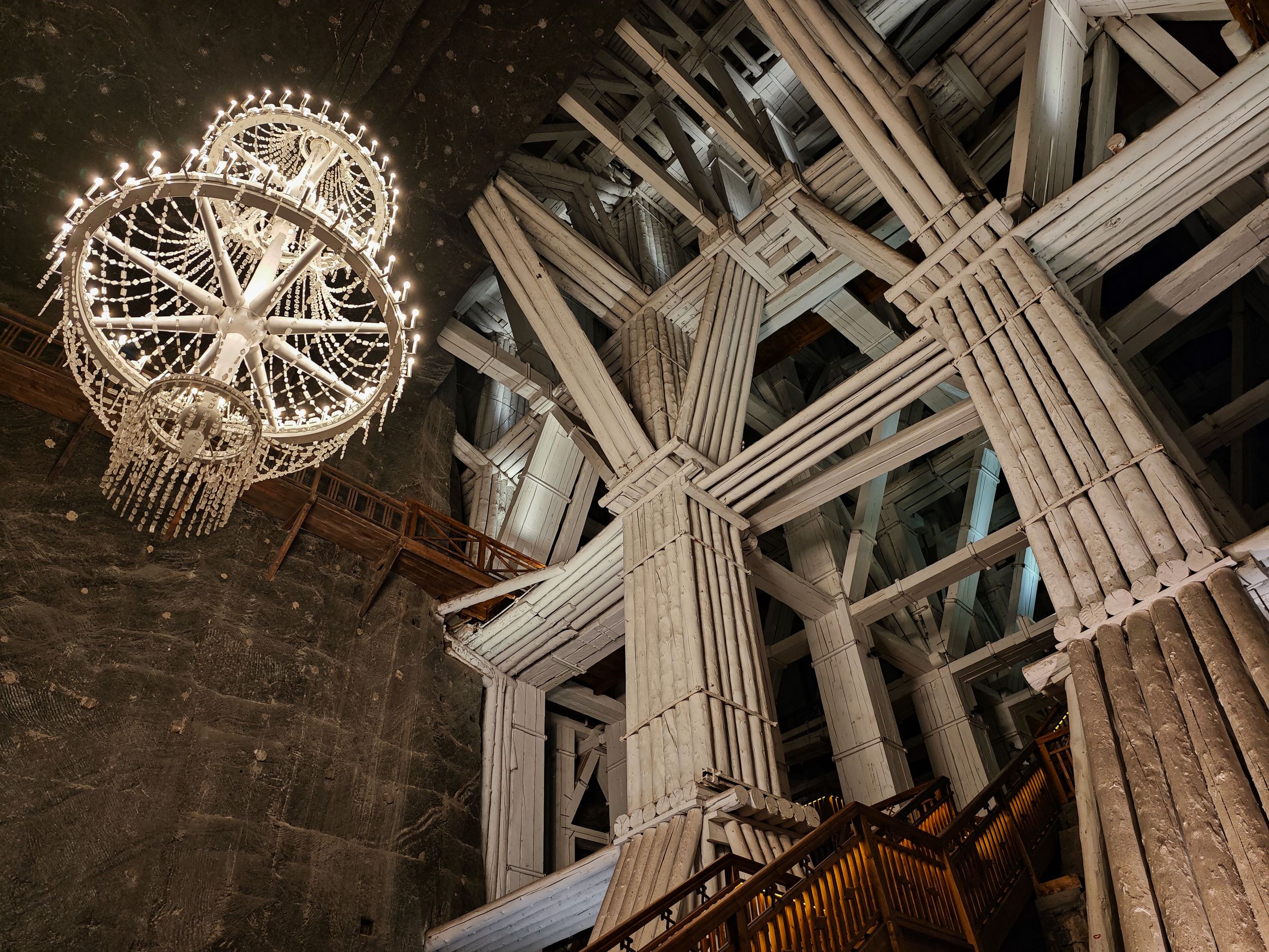 Wooden supports inside Wieliczka Salt Mine