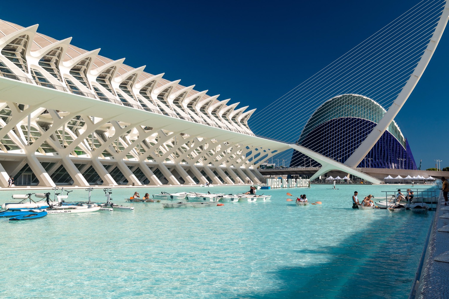 The City of Arts and Sciences reflected in its turquoise pool, Valencia, Spain, travel photography