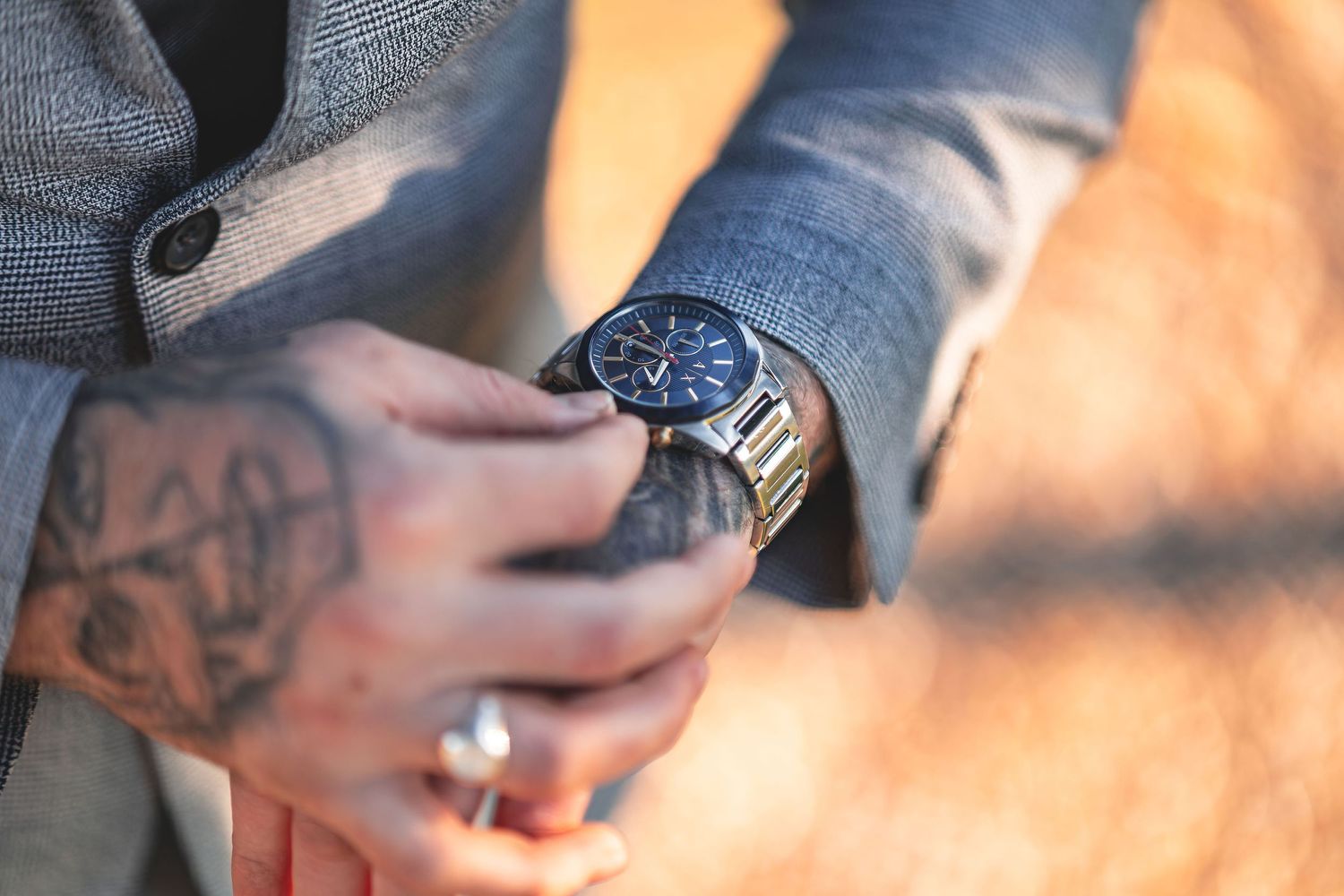 Close-up of tattooed groom\